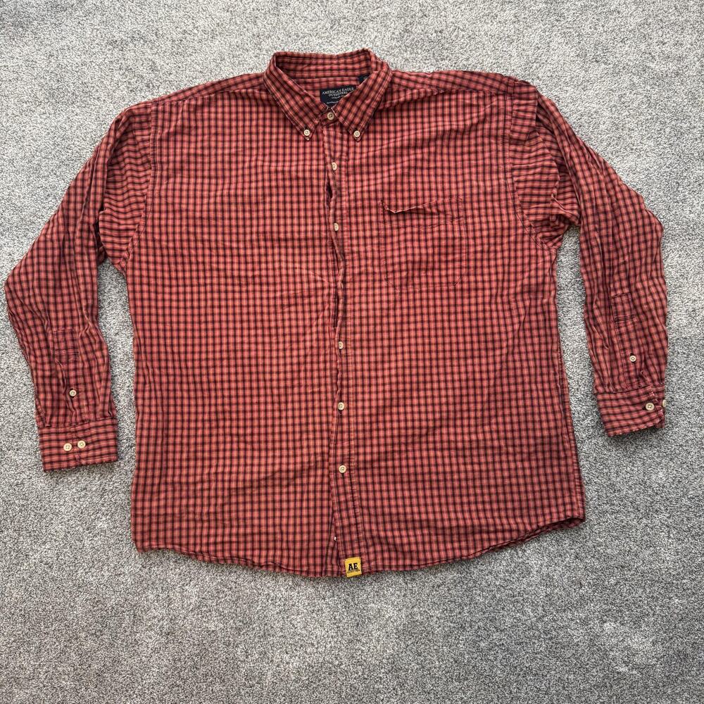 American Eagle Shirt XL Plaid Preppy Skater Grunge Layering Vtg 90s Y2K Distress